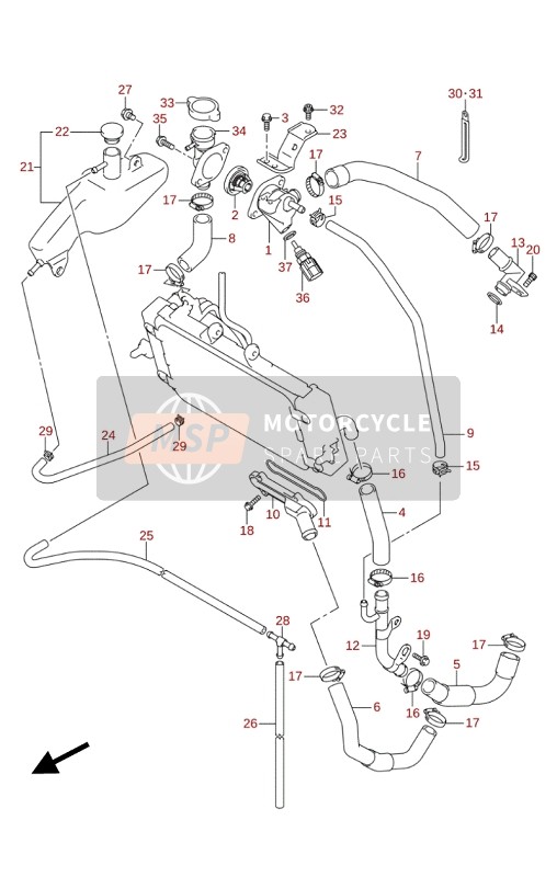 Suzuki DL250(A)(RLZ) V-STROM 2020 Tubo del radiatore per un 2020 Suzuki DL250(A)(RLZ) V-STROM