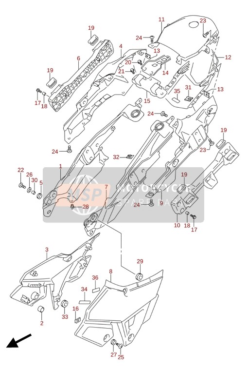 Suzuki DL250(A)(RLZ) V-STROM 2020 Omhulsel Frame (DL250A) voor een 2020 Suzuki DL250(A)(RLZ) V-STROM