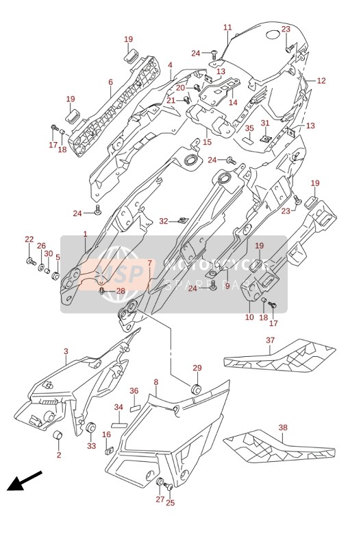 Suzuki DL250(A)(RLZ) V-STROM 2020 Omhulsel Frame (DL250RLZ) voor een 2020 Suzuki DL250(A)(RLZ) V-STROM
