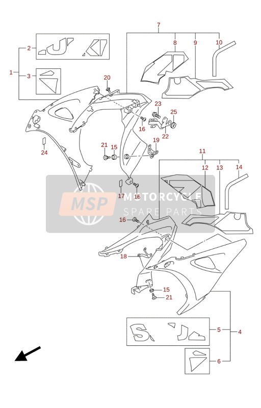 Suzuki GSX-R1000(A)(RA)(RZA) 2020 Carenado lateral (GSX-R1000RZA) para un 2020 Suzuki GSX-R1000(A)(RA)(RZA)