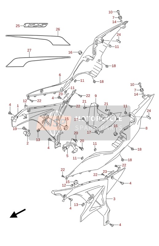 Suzuki GSX-S125(A)(XA) 2020 Cubierta del bastidor (GSX-S125A) para un 2020 Suzuki GSX-S125(A)(XA)