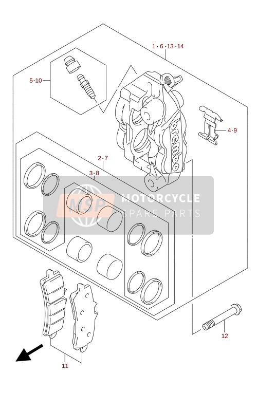 5911017KD0, Pinza Freno Anteriore Ds Rosso, Suzuki, 0