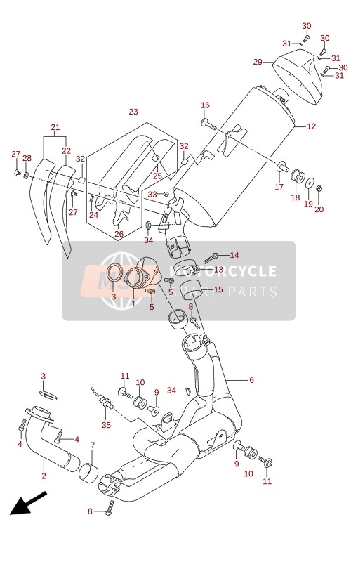 Suzuki DL1050(UQ)(WQ)(UC)(WC) V-STROM 2021 Geluiddemper voor een 2021 Suzuki DL1050(UQ)(WQ)(UC)(WC) V-STROM