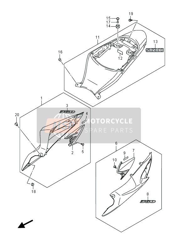 Suzuki GSX-R750 2014 Frame afdekking voor een 2014 Suzuki GSX-R750