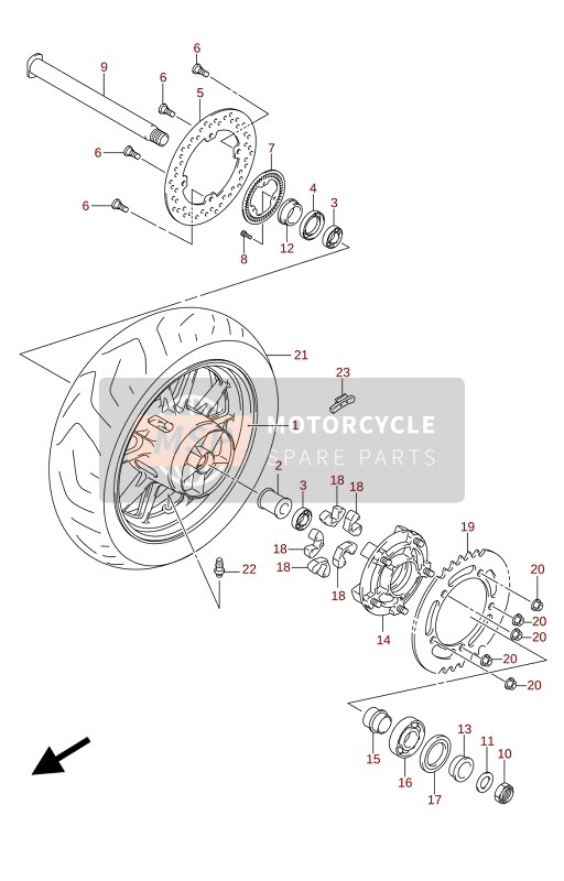 Suzuki DL1050(UQ)(WQ)(UC)(WC) V-STROM 2021 Rear Wheel (DL1050UQ,DL1050WQ) for a 2021 Suzuki DL1050(UQ)(WQ)(UC)(WC) V-STROM