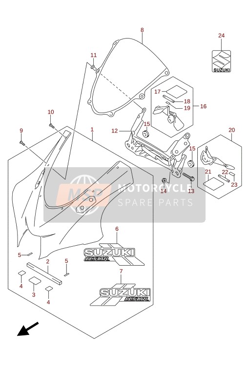 Suzuki GSX-R1000A(ZA)(RA)(RZA) 2021 Cuerpo de la cubierta (GSX-R1000RZA) para un 2021 Suzuki GSX-R1000A(ZA)(RA)(RZA)