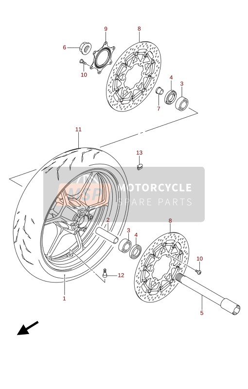 Suzuki GSX-R1000A(ZA)(RA)(RZA) 2021 Roue avant (GSX-R1000A) pour un 2021 Suzuki GSX-R1000A(ZA)(RA)(RZA)