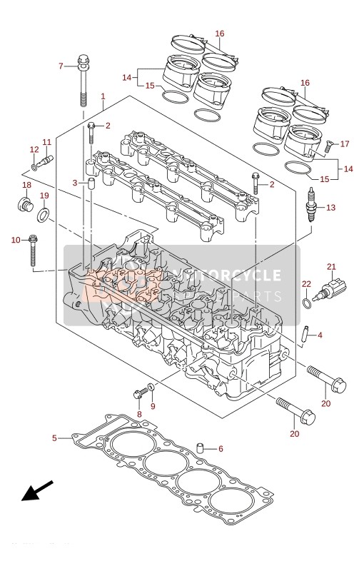 Suzuki GSX-S750A(ZA)(WQ)(WQZ)(UQ)(UQZ) 2021 Cilinderkop voor een 2021 Suzuki GSX-S750A(ZA)(WQ)(WQZ)(UQ)(UQZ)