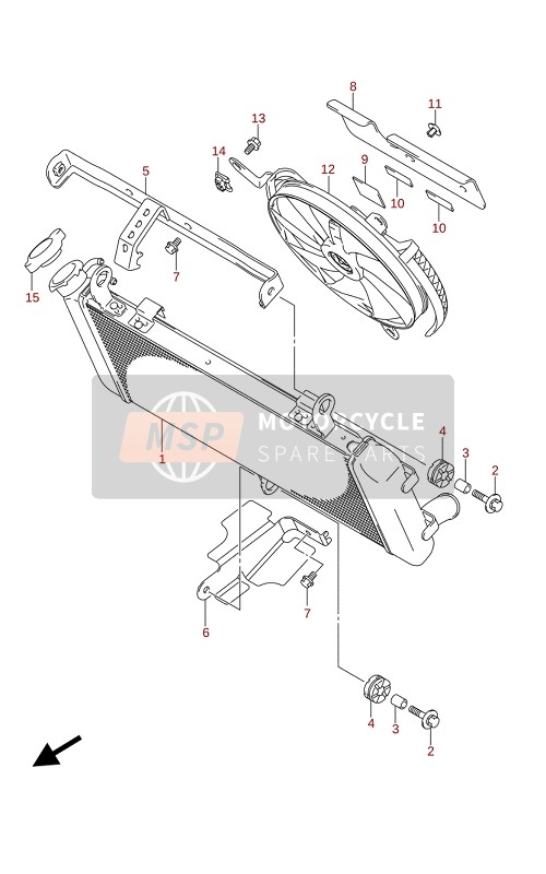 Suzuki GSX-S750A(ZA)(WQ)(WQZ)(UQ)(UQZ) 2021 Radiator voor een 2021 Suzuki GSX-S750A(ZA)(WQ)(WQZ)(UQ)(UQZ)