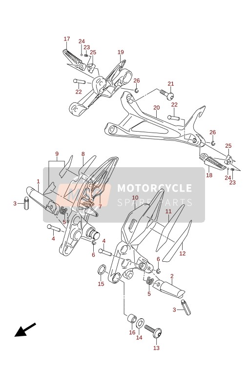 Suzuki GSX-S750A(ZA)(WQ)(WQZ)(UQ)(UQZ) 2021 Reposapiés para un 2021 Suzuki GSX-S750A(ZA)(WQ)(WQZ)(UQ)(UQZ)