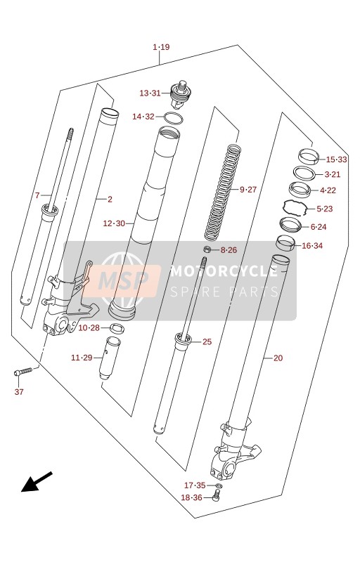 Suzuki GSX-S750A(ZA)(WQ)(WQZ)(UQ)(UQZ) 2021 Amortisseur de fourche avant (GSX-S750A,GSX-S750UQ,GSX-S750WQ) pour un 2021 Suzuki GSX-S750A(ZA)(WQ)(WQZ)(UQ)(UQZ)