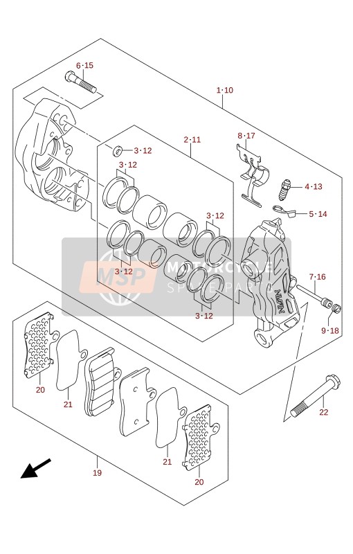 Suzuki GSX-S750A(ZA)(WQ)(WQZ)(UQ)(UQZ) 2021 FRONT CALIPER for a 2021 Suzuki GSX-S750A(ZA)(WQ)(WQZ)(UQ)(UQZ)