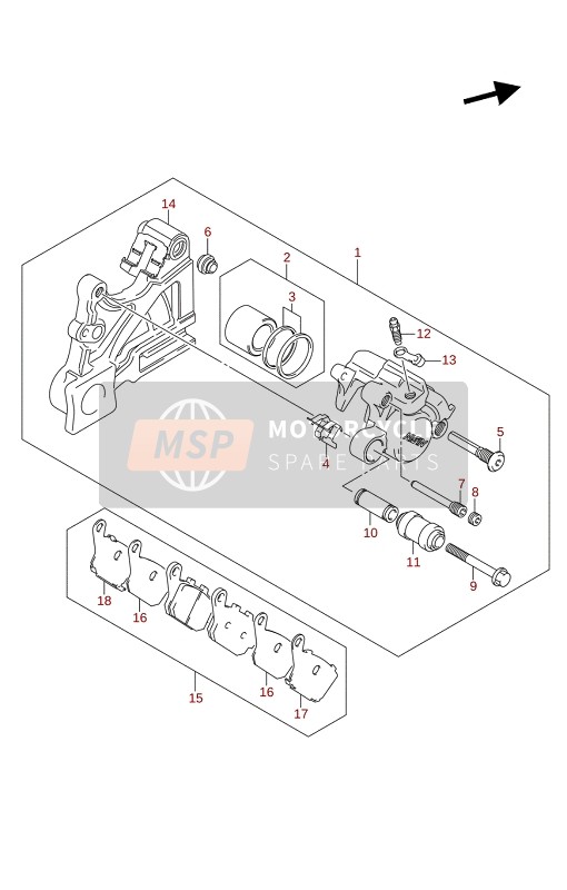 Suzuki GSX-S750A(ZA)(WQ)(WQZ)(UQ)(UQZ) 2021 BREMSSATTEL HINTEN für ein 2021 Suzuki GSX-S750A(ZA)(WQ)(WQZ)(UQ)(UQZ)