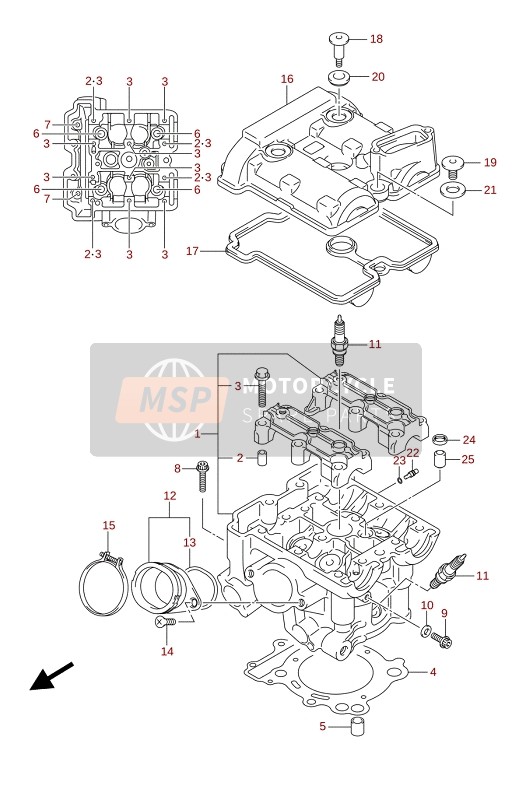 Suzuki SV650A(AU)(XA)(XAU) 2021 Cilinderkop (REAR voor een 2021 Suzuki SV650A(AU)(XA)(XAU)