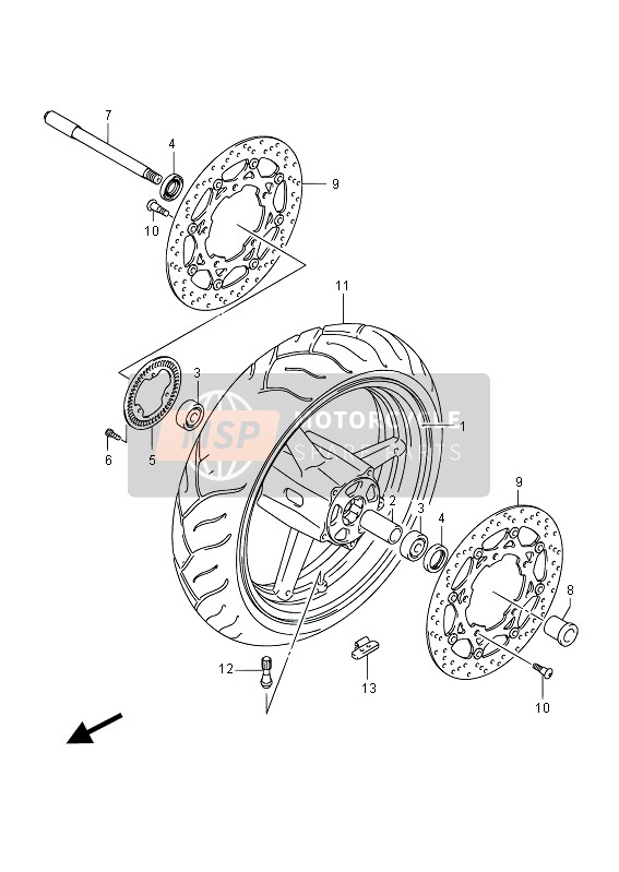 Suzuki GSF650(S)(A)(SA) BANDIT 2012 Rueda delantera (GSF650SA) para un 2012 Suzuki GSF650(S)(A)(SA) BANDIT