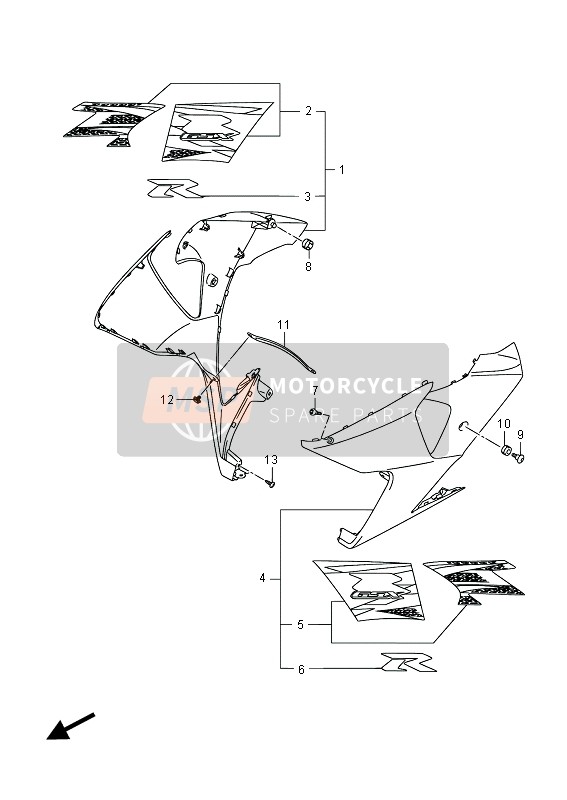 9444047HA0YWW, Cowling, Side Lh (White), Suzuki, 0