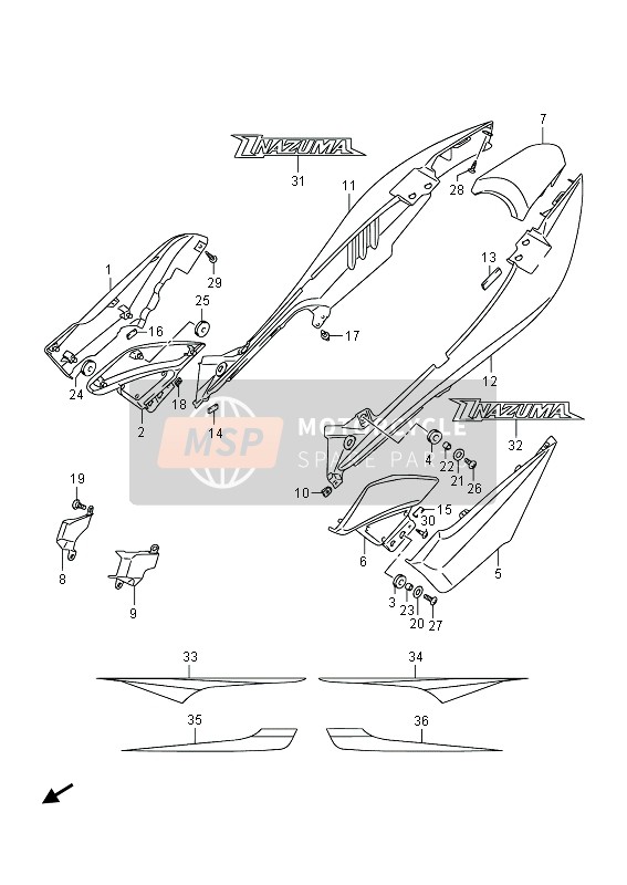 Suzuki GW250 INAZUMA 2014 Copertura del telaio per un 2014 Suzuki GW250 INAZUMA