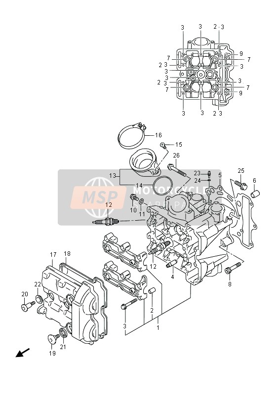 Suzuki SFV650(A) GLADIUS 2014 Culasse (De face) pour un 2014 Suzuki SFV650(A) GLADIUS