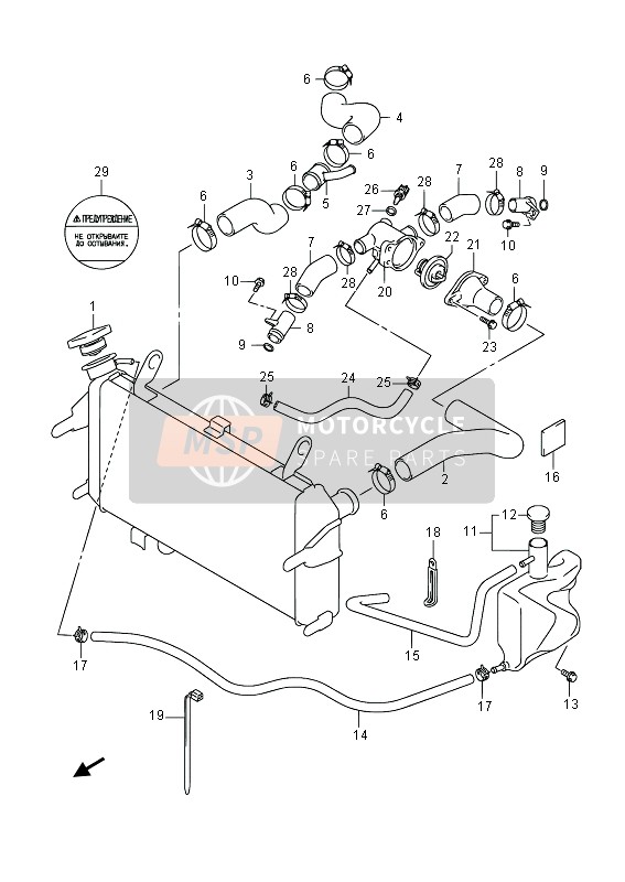 Suzuki SFV650(A) GLADIUS 2014 Tubo del radiatore (SFV650A) per un 2014 Suzuki SFV650(A) GLADIUS