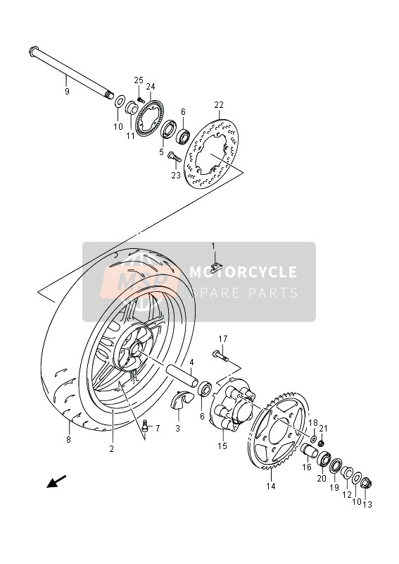 Suzuki SFV650(A) GLADIUS 2014 Rueda trasera (SFV650A) para un 2014 Suzuki SFV650(A) GLADIUS