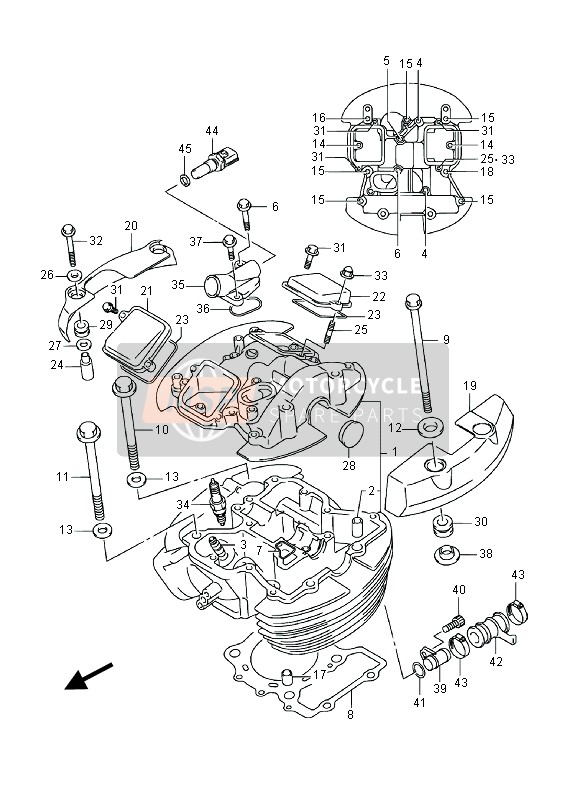 Suzuki VL800(C)(T) INTRUDER 2014 Cilinderkop (Voorkant) voor een 2014 Suzuki VL800(C)(T) INTRUDER