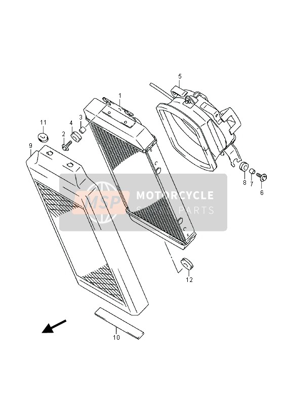 Suzuki VL800(C)(T) INTRUDER 2014 Radiator voor een 2014 Suzuki VL800(C)(T) INTRUDER