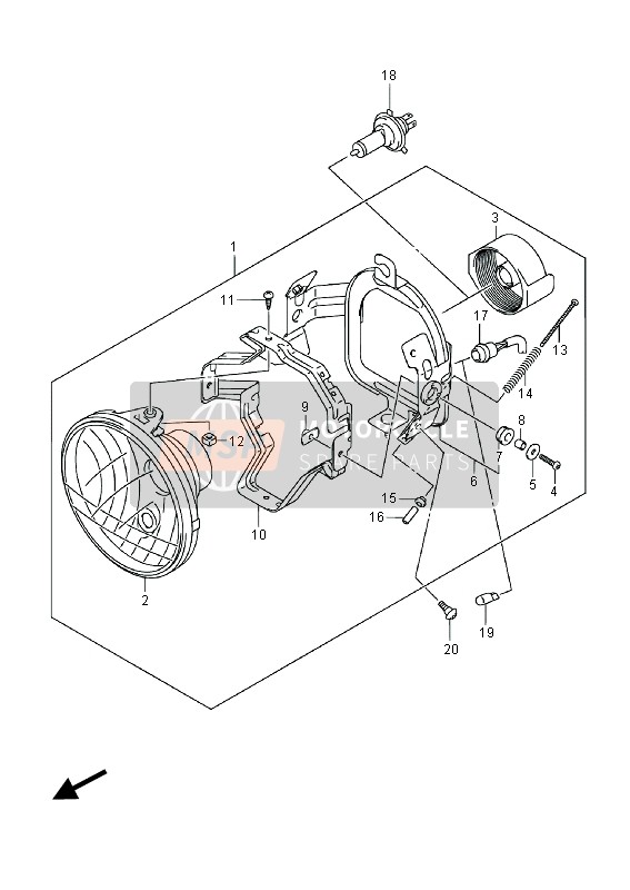 Suzuki VL800(C)(T) INTRUDER 2014 Lampe Frontale (VL800C E19) pour un 2014 Suzuki VL800(C)(T) INTRUDER