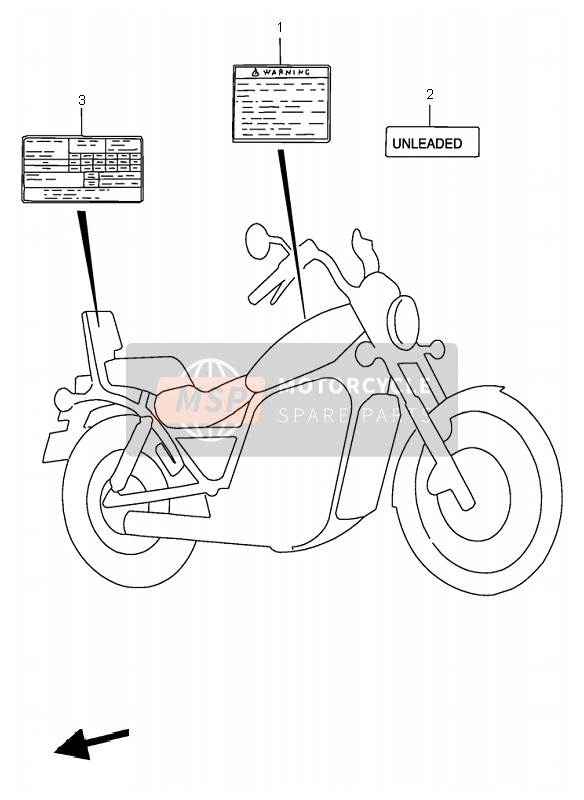 Suzuki VS800 INTRUDER 1998 Etiqueta de precaución para un 1998 Suzuki VS800 INTRUDER