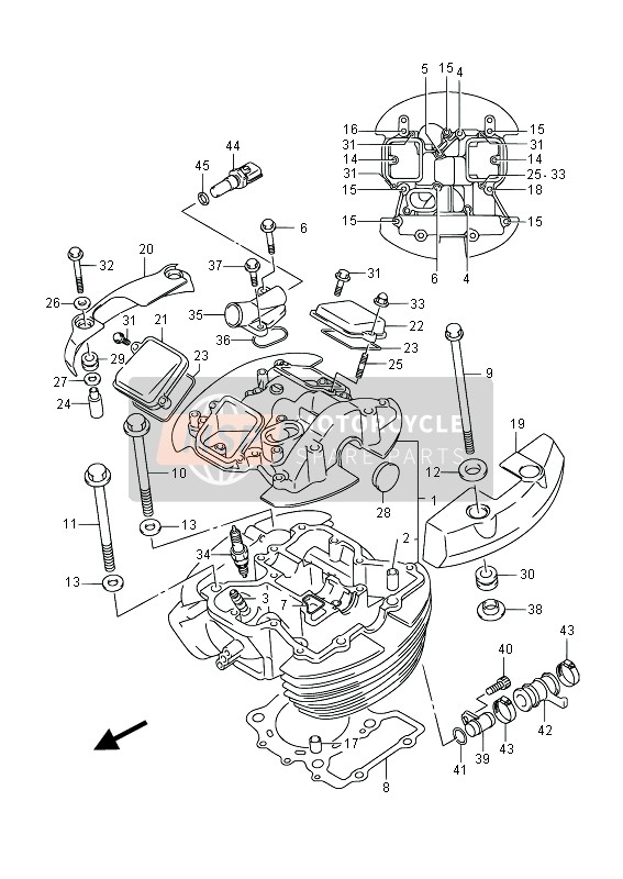 Suzuki VL800B INTRUDER 2014 Testa del cilindro anteriore (VL800BUE E19) per un 2014 Suzuki VL800B INTRUDER