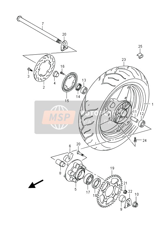 Suzuki GSF650(S)(A)(SA) BANDIT 2012 Roue arrière (GSF650A) pour un 2012 Suzuki GSF650(S)(A)(SA) BANDIT