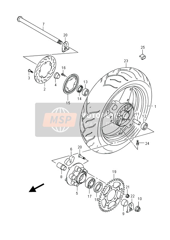 Suzuki GSF650(S)(A)(SA) BANDIT 2012 Roue arrière (GSF650SA) pour un 2012 Suzuki GSF650(S)(A)(SA) BANDIT