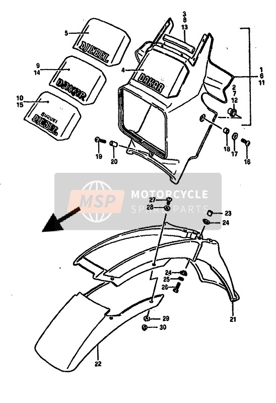 Suzuki DR600R 1987 Guardabarros delantero para un 1987 Suzuki DR600R