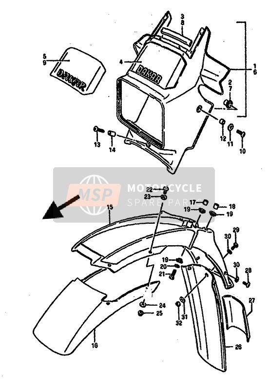 Suzuki DR600R 1988 Front Fender (E15-E16-E17-E18-E22-E24) for a 1988 Suzuki DR600R