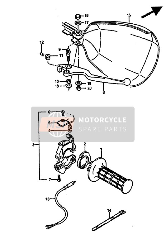 Suzuki TS250X 1989 Interruptor de la manija derecha (E21-E24) para un 1989 Suzuki TS250X