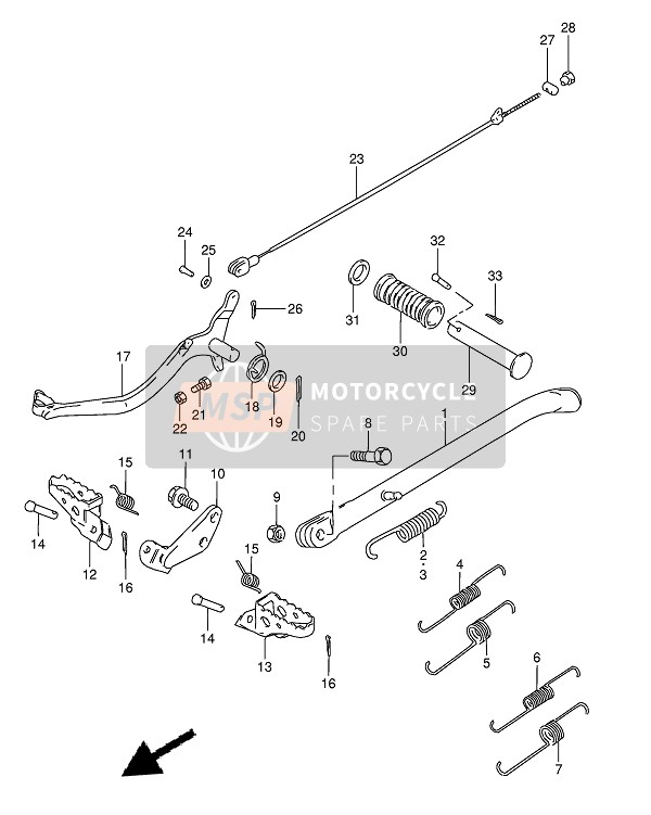 Suzuki TS50XK 1994 STÄNDER & FUSSRASTE für ein 1994 Suzuki TS50XK