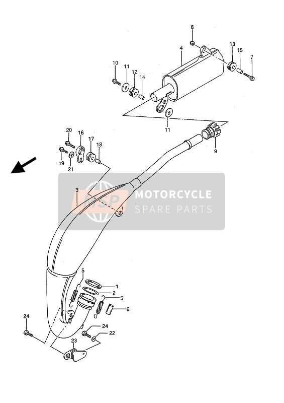 Suzuki RM125 1990 Geluiddemper voor een 1990 Suzuki RM125