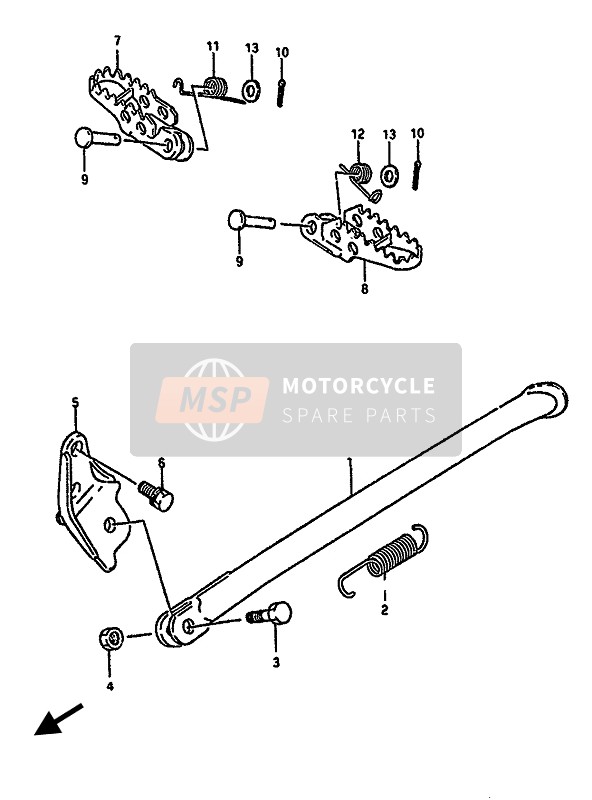 Suzuki RM250 1990 STÄNDER & FUSSRASTE für ein 1990 Suzuki RM250