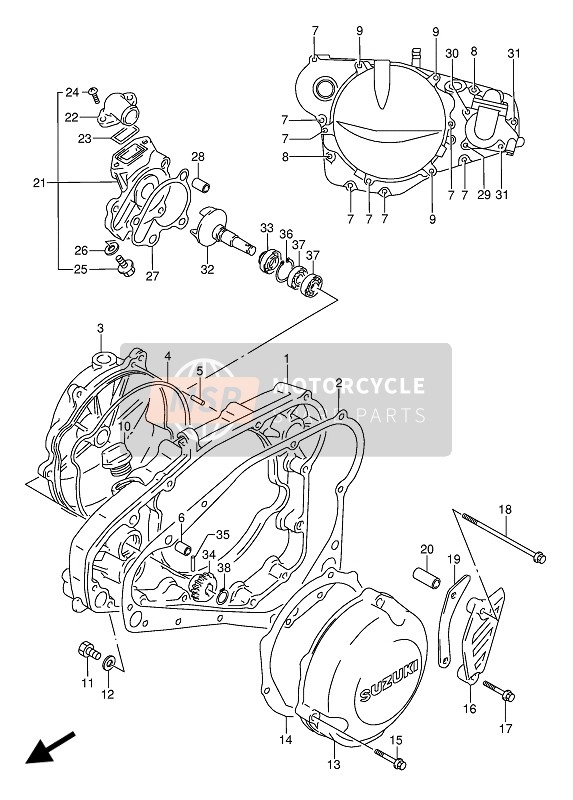 Suzuki RMX-250 1991 Coperchio del carter per un 1991 Suzuki RMX-250