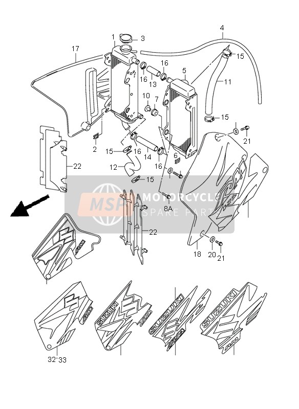 Suzuki RM125 2005 Radiator for a 2005 Suzuki RM125