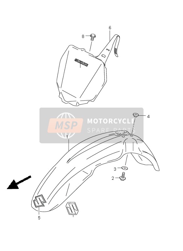 Suzuki RM125 2005 VORDERER KOTFLÜGEL für ein 2005 Suzuki RM125