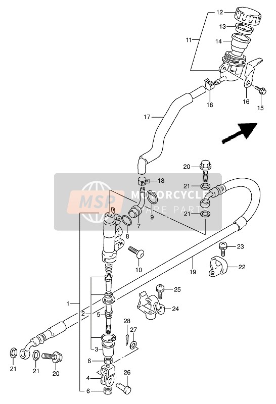 Suzuki DR350 1994 Cilindro maestro trasero para un 1994 Suzuki DR350