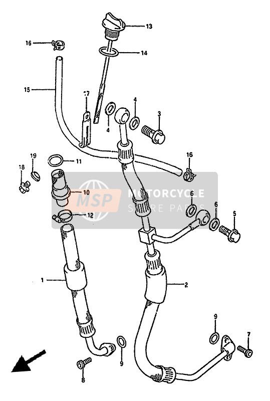 Suzuki DR350S(H) 1992 Manguera de aceite para un 1992 Suzuki DR350S(H)