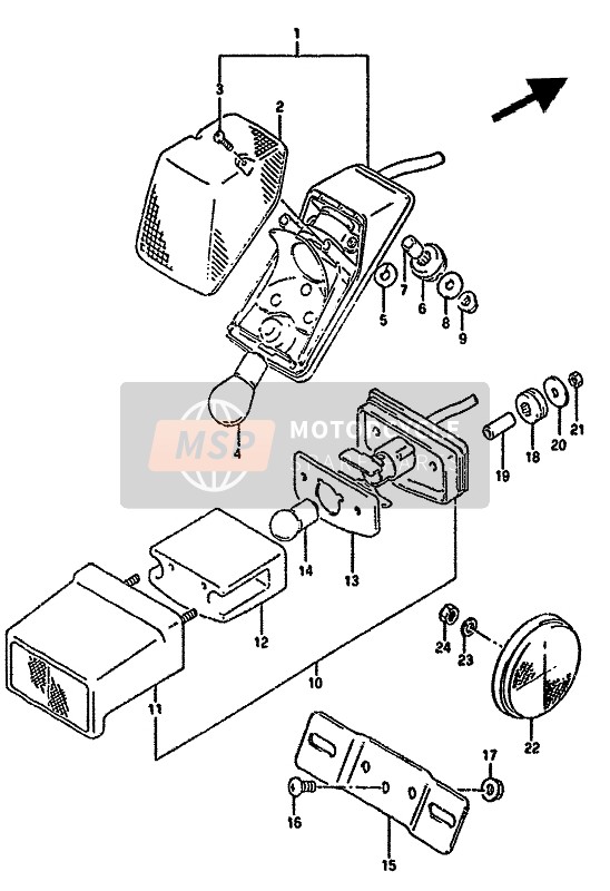 Suzuki DR350S(H)(U) 1993 Achterlicht voor een 1993 Suzuki DR350S(H)(U)