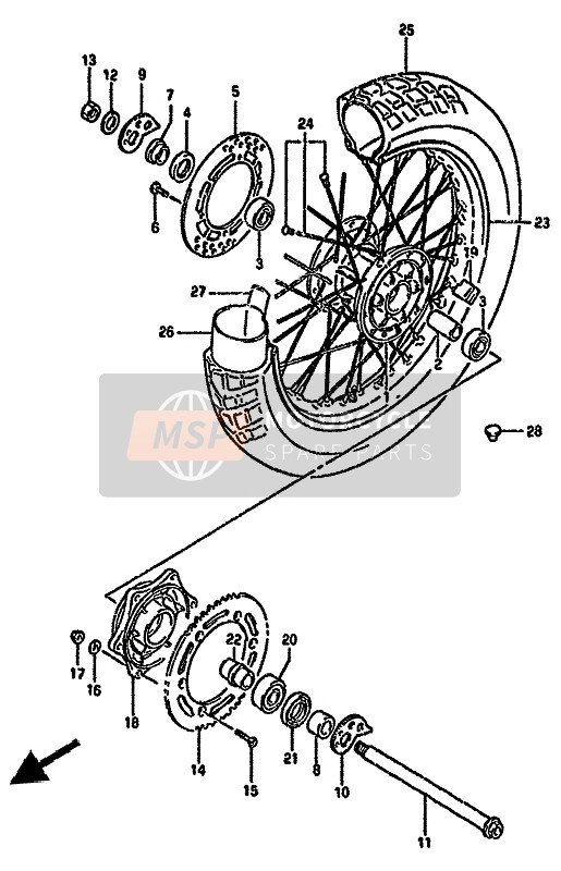 Suzuki DR350S(H)(U) 1993 Rueda trasera para un 1993 Suzuki DR350S(H)(U)