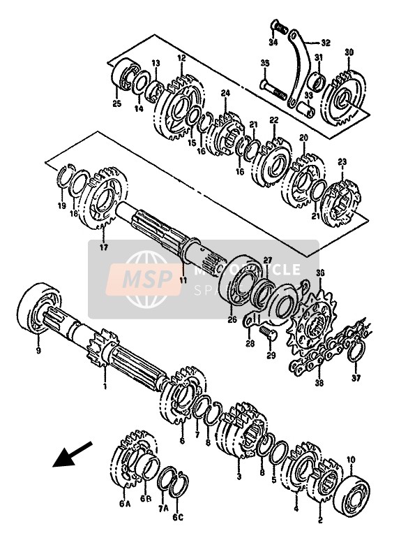 Suzuki DR350S(H) 1994 Transmissie voor een 1994 Suzuki DR350S(H)