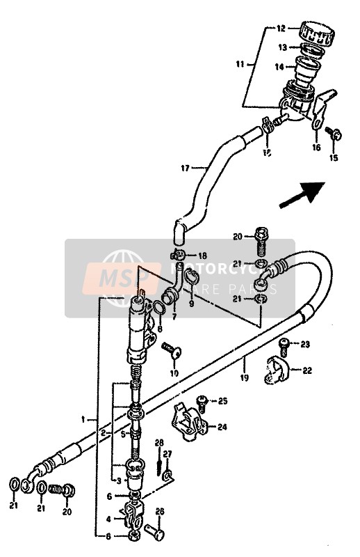 Suzuki DR350S(H) 1994 Hoofdremcilinder achter voor een 1994 Suzuki DR350S(H)