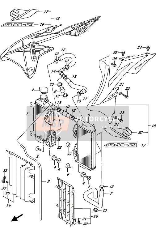 Suzuki RM-Z450 2019 Radiator voor een 2019 Suzuki RM-Z450