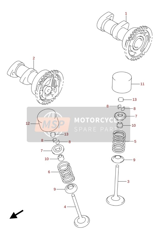 Suzuki RM-Z250 2020 Nokkenas & Klep voor een 2020 Suzuki RM-Z250