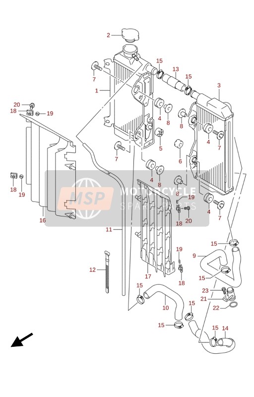 Suzuki RM-Z250 2020 Radiador para un 2020 Suzuki RM-Z250