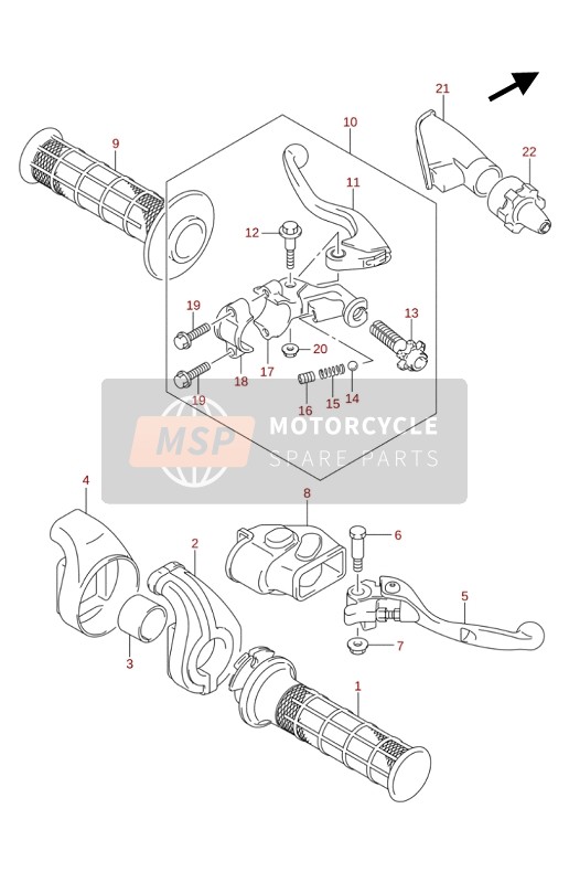 Suzuki RM-Z250 2020 Palanca de la manija para un 2020 Suzuki RM-Z250